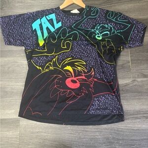 MLB AOP Grunge T-Shirt Taz Looney Tunes Vintage 90s, Size XL Single Stitch